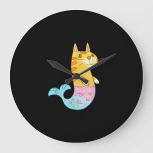 Cute Cat Mermaid Fish die zwemmen in Zee Gift Grote Klok