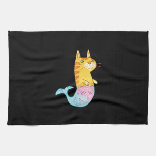 Cute Cat Mermaid Fish die zwemmen in Zee Gift Theedoek