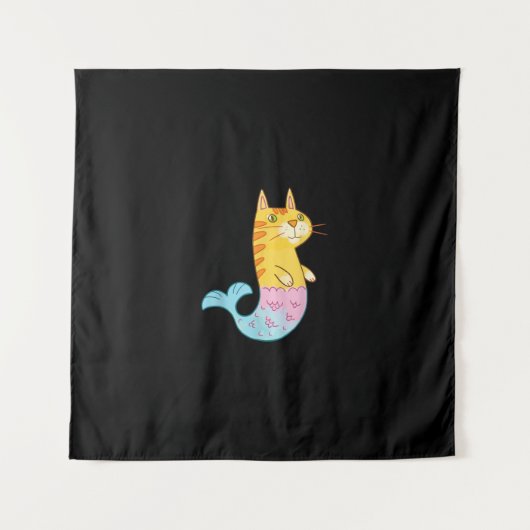 Cute Cat Mermaid Fish die zwemmen in Zee Gift Wandkleed (Voorkant)