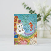 Cute Cat Mermaid Seahorse Zee Glass Beach briefkaa Briefkaart (Staand voorkant)