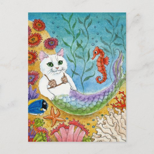 Cute Cat Mermaid Seahorse Zee Glass Beach briefkaa Briefkaart (Voorkant)