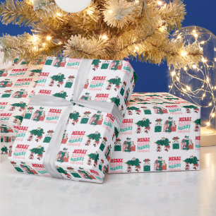 Cute Cat Merry kerst Cadeaupapier