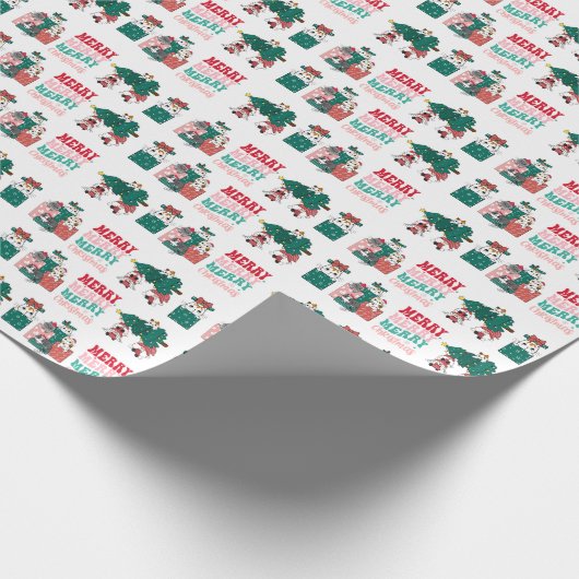 Cute Cat Merry kerst Cadeaupapier (Hoek)