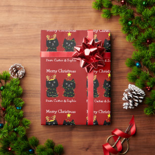 Cute Cat Merry-kerstlampjes, speciaal rood Cadeaupapier