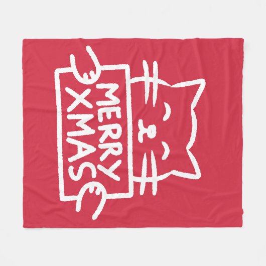 Cute Cat Merry Xmas Fleece Deken (Voorkant (Horizontaal))