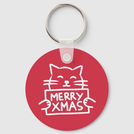 Cute Cat Merry Xmas Sleutelhanger (Voorkant)