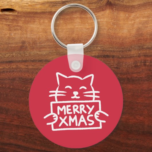 Cute Cat Merry Xmas Sleutelhanger (Voorkant)
