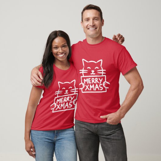 Cute Cat Merry Xmas T-shirt (Unisex)