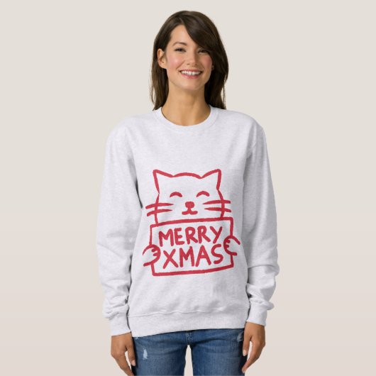 Cute Cat Merry Xmas Trui (Voorkant volledig)