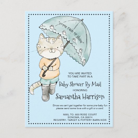 Cute Cat met baarmoeder | Baby shower per post Uitnodiging Briefkaart (Voorkant)