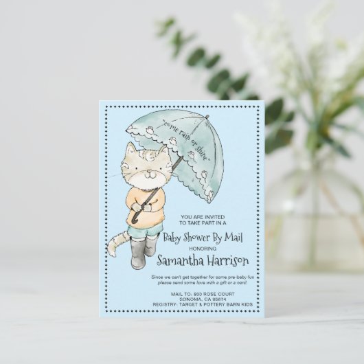 Cute Cat met baarmoeder | Baby shower per post Uitnodiging Briefkaart (Staand voorkant)