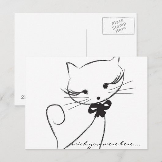 Cute Cat met Bow-Briefkaart Briefkaart (Voorkant / Achterkant)