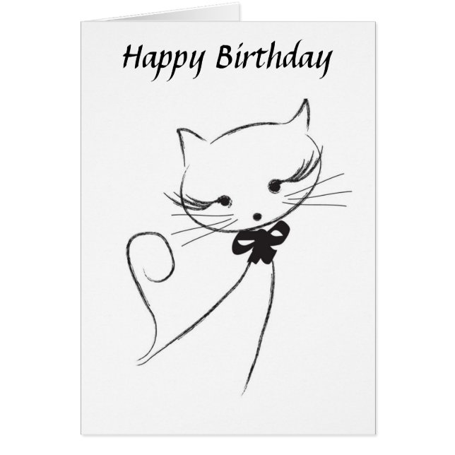 Cute Cat met bow Happy Birthday-kaart (Voorkant)