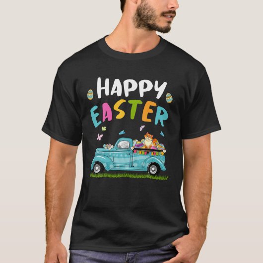 Cute Cat met Bunny Ears Egg Truck Easter T-shirt (Voorkant)