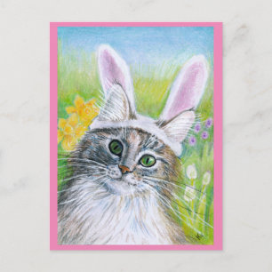 Cute Cat met Bunny Pet Spring roze briefkaart