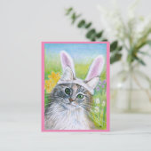 Cute Cat met Bunny Pet Spring roze briefkaart (Staand voorkant)