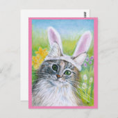 Cute Cat met Bunny Pet Spring roze briefkaart (Voorkant / Achterkant)