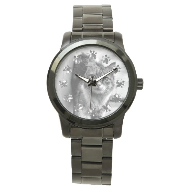 Cute Cat met Cat Tracks Background Women's Watch Horloge (Voorkant)