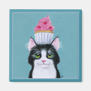 Cute Cat met Cupcake magneet