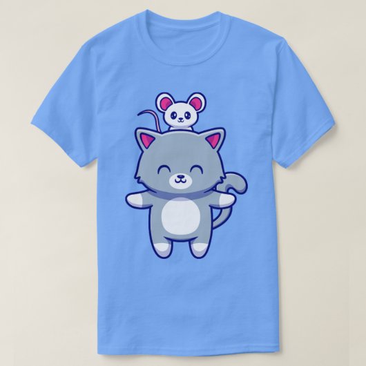 Cute Cat met Cute Mouse T-shirt (Design voorkant)