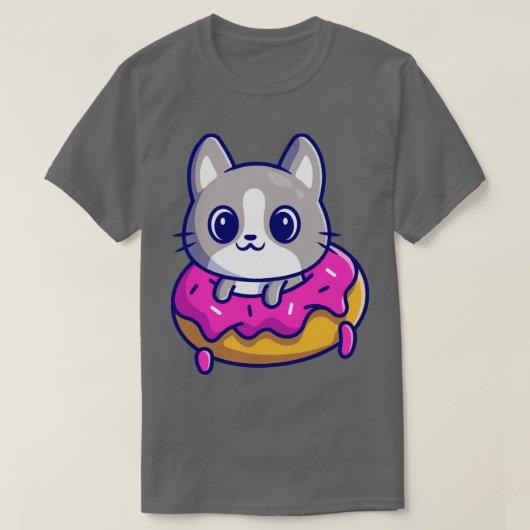 Cute Cat met Doughnut Cartoon2 T-shirt (Design voorkant)