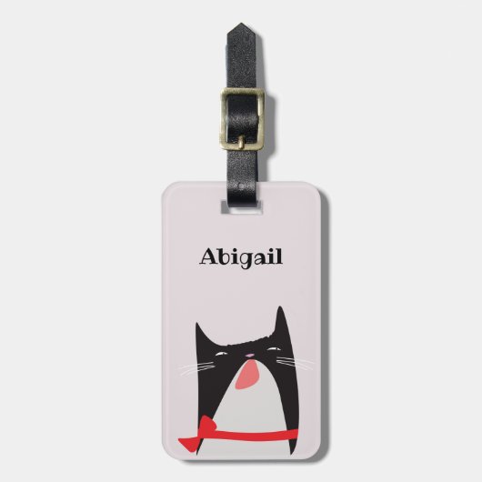 Cute Cat met een Beau Stropdas Cartoon Bagagelabel (Voorkant verticaal)