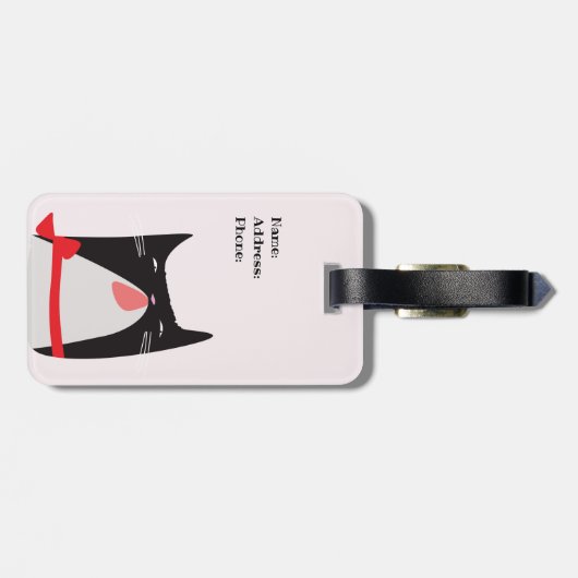 Cute Cat met een Beau Stropdas Cartoon Bagagelabel (Achterkant horizontaal)