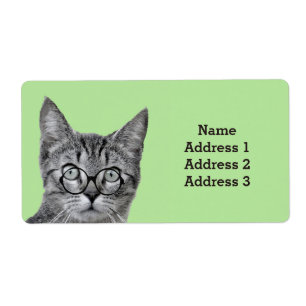 Cute Cat met Glasses op Light Green Address Label