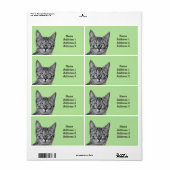 Cute Cat met Glasses op Light Green Address Label (Full Sheet)