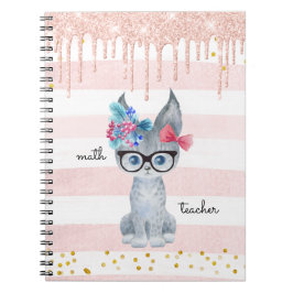 Cute Cat met Glasses Wiskunde Teacher Notebook Notitieboek