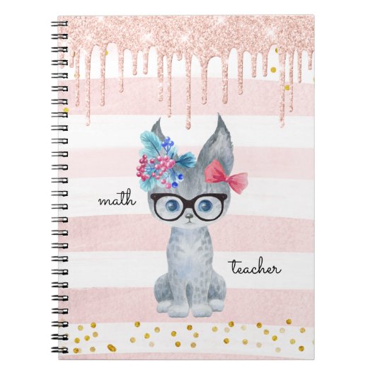 Cute Cat met Glasses Wiskunde Teacher Notebook Notitieboek (Voorkant)