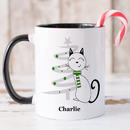 Cute Cat met Green Scarf-kerstMok Mok