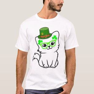 Cute Cat met groene Ierse bril voor St. Patrick D T-shirt
