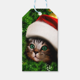 Cute Cat met kerstboom Cadeaulabel