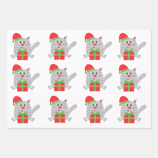 Cute cat met kerstcadeau inpakpapier vel (Voorkant)
