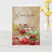 Cute Cat met kerstkaart voor sierdoeleinden Kaart (Gele Bloem)