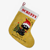 Cute Cat met kerstverlichting Grote Kerstsok (Voorkant (Hangend))