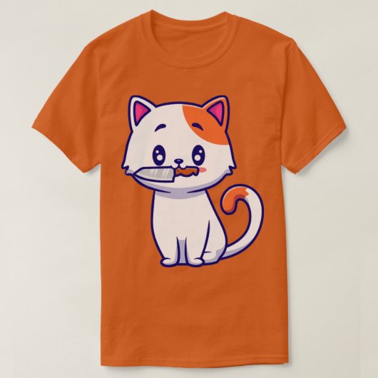 Cute Cat met Knife Cartoon T-shirt (Design voorkant)