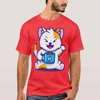 Cute Cat met koffiebeker Cartoon T-shirt