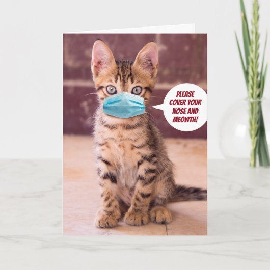 Cute Cat met masker - Hoesje alsjeblieft je meomet Kaart (Voorkant)