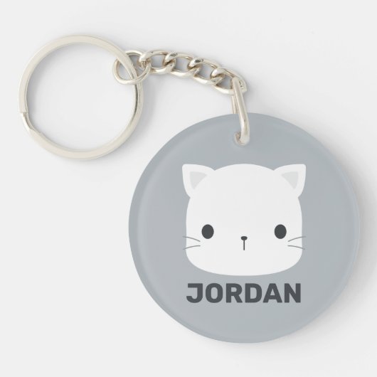 Cute Cat met persoonlijke naam Sleutelhanger (Voorkant)