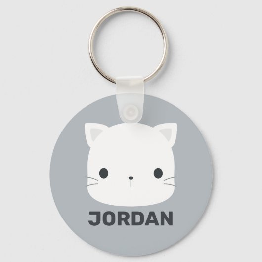 Cute Cat met persoonlijke naam Sleutelhanger (Voorkant)