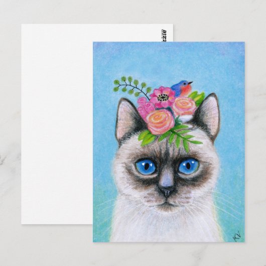 Cute Cat met Pet briefkaart van lentbloemen (Voorkant / Achterkant)