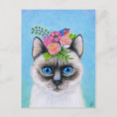 Cute Cat met Pet briefkaart van lentbloemen (Voorkant)