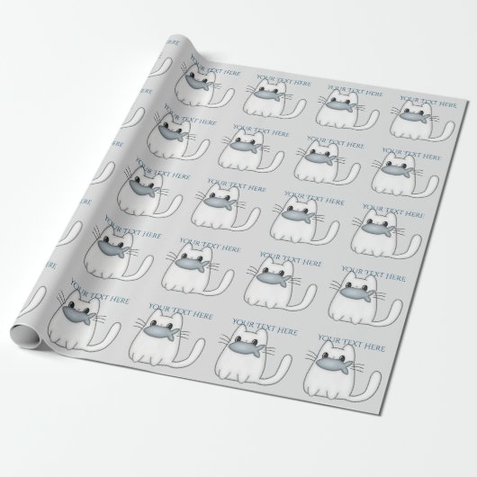 Cute Cat met Prize Fish Cadeaupapier (Uitgerold)