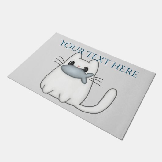 Cute Cat met Prize Fish Deurmat (Schuin)