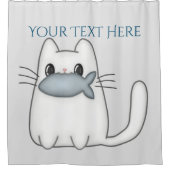 Cute Cat met Prize Fish Douchegordijn (Voorkant)