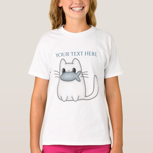 Cute Cat met Prize Fish T-shirt (Voorkant)