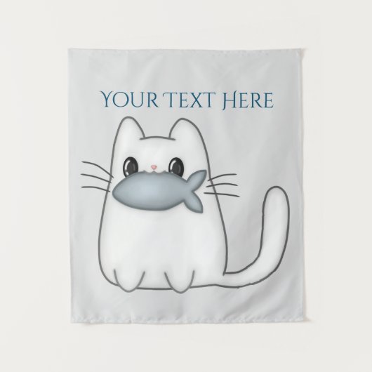 Cute Cat met Prize Fish Wandkleed (Voorkant)