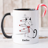 Cute Cat met Red Scarf-kerstMok Mok